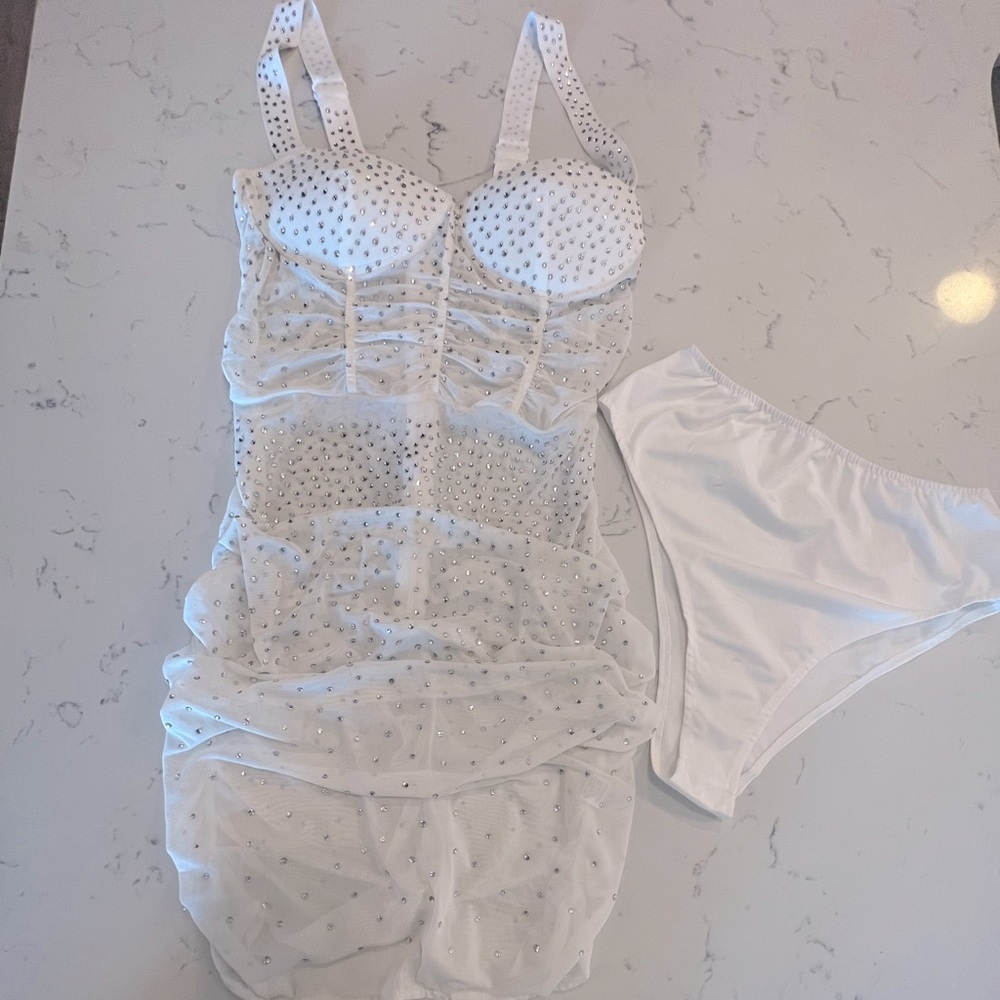 diamond accent white mesh dress